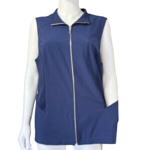 Weekends By Chicos Vest Womens 2 Blue Zip Front Sleeveless Pockets Polyester